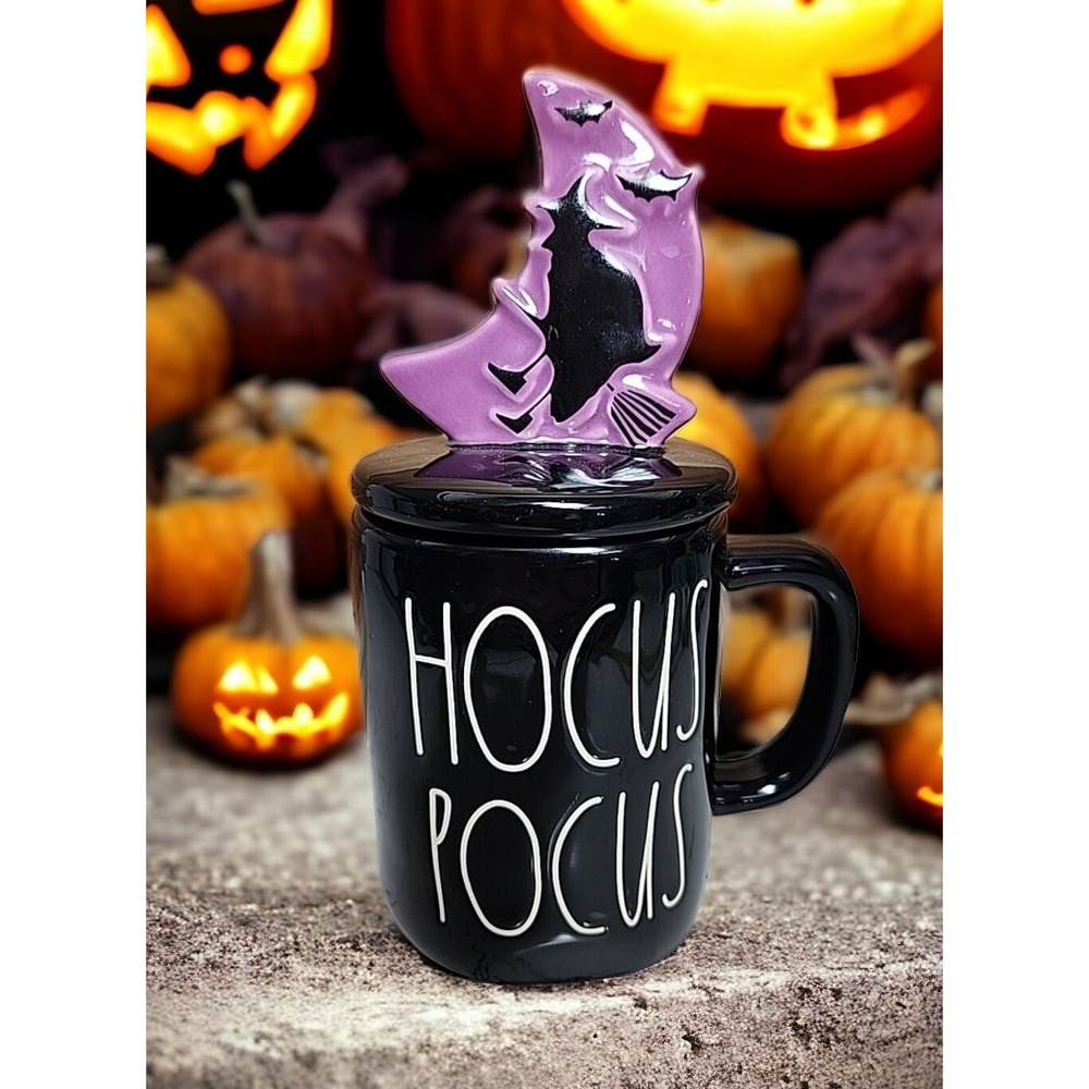 Rae Dunn by Magenta Hocus Pocus Coffee Mug with Witch in Purple Moon Topper Lid